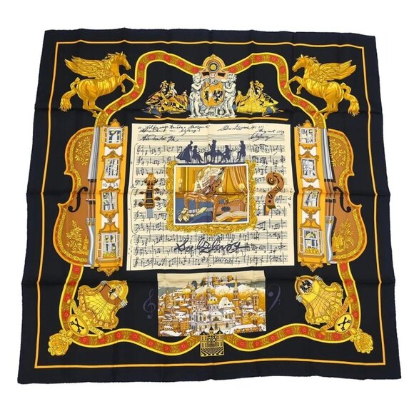 Hermes Scarf Carre 90 Salzburg Black Small Good - Picture 4 of 7